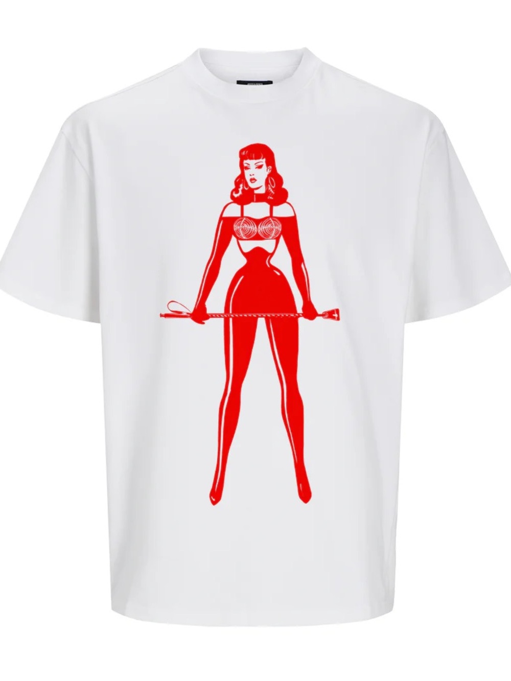 Violet Chachki White Short Sleeve Tee with Red Pin-Up Graphic